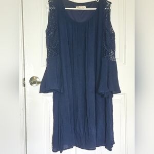 Indigo Thread Co Navy Blue Crochet Cold Shoulder Bell Sleeve Dress Women's Sz S